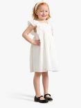 Lindex Kids' Embroidery Anglais Frill Sleeve Dress, Off White