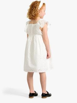 Lindex Kids' Embroidery Anglais Frill Sleeve Dress, Off White - view 2, Off White
