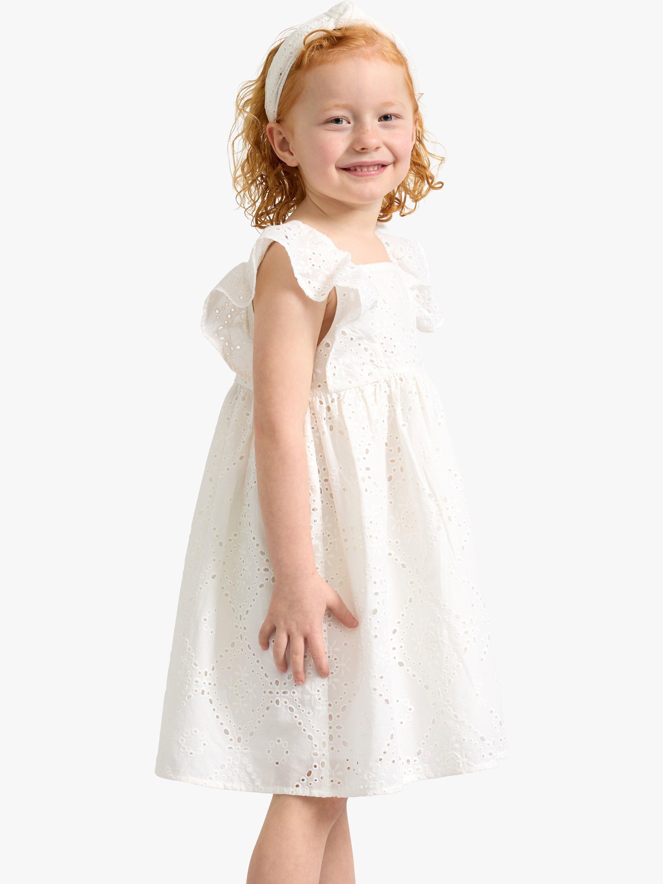 Product image 3 of 7, which shows Lindex Kids' Embroidery Anglais Frill Sleeve Dress, Off White, 18-24 months