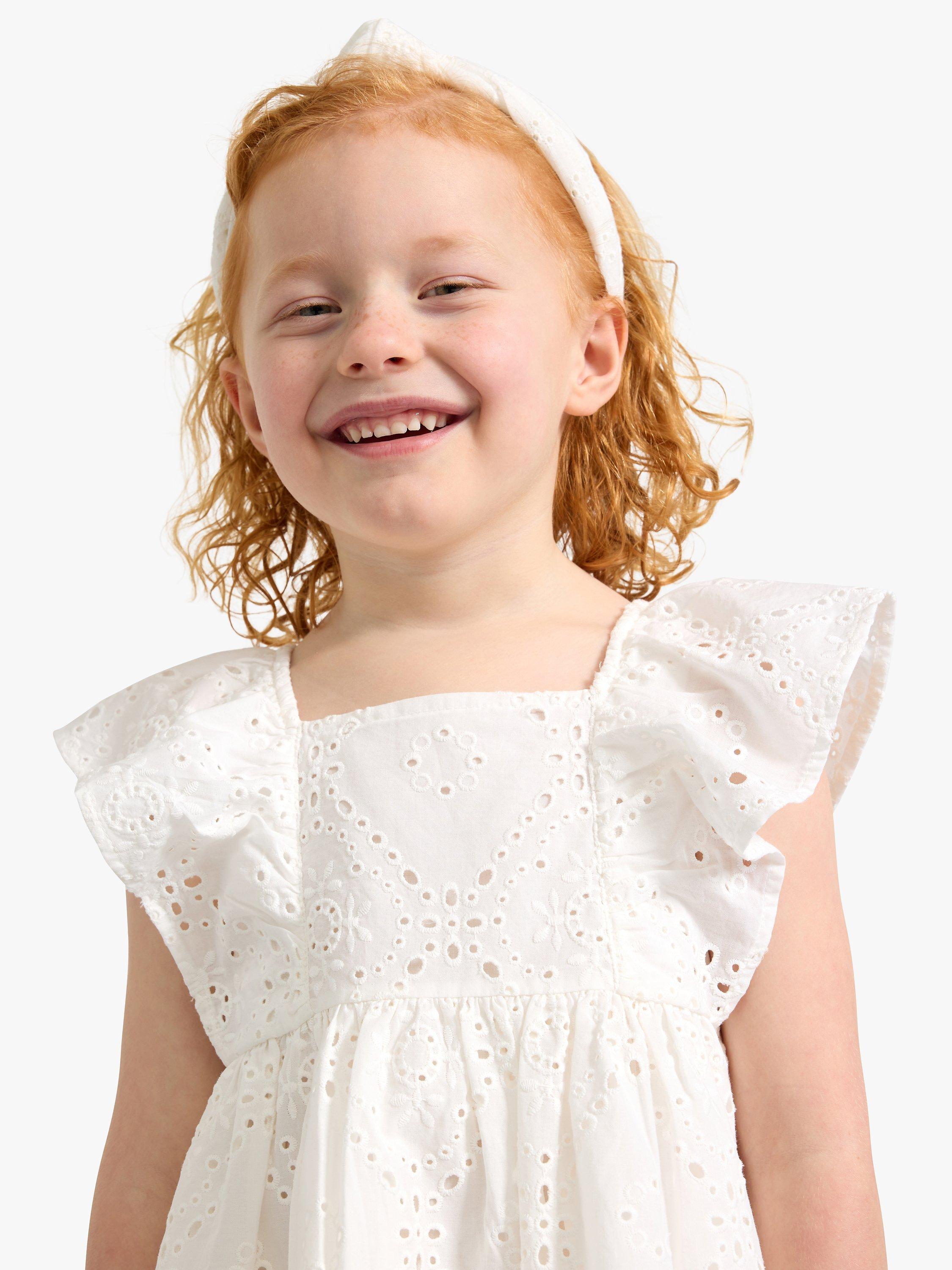 Product image 4 of 7, which shows Lindex Kids' Embroidery Anglais Frill Sleeve Dress, Off White, 18-24 months