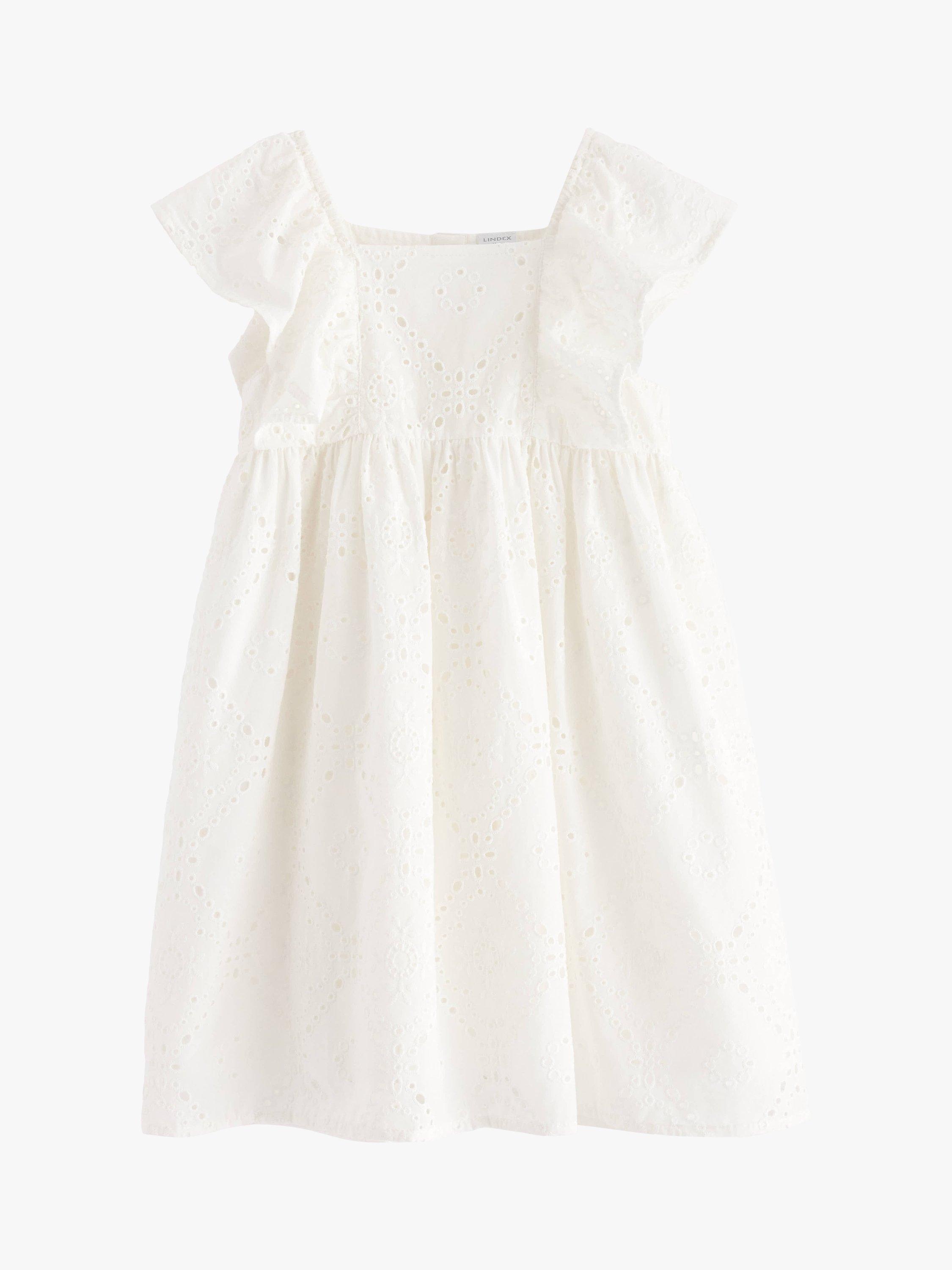 Product image 5 of 7, which shows Lindex Kids' Embroidery Anglais Frill Sleeve Dress, Off White, 18-24 months