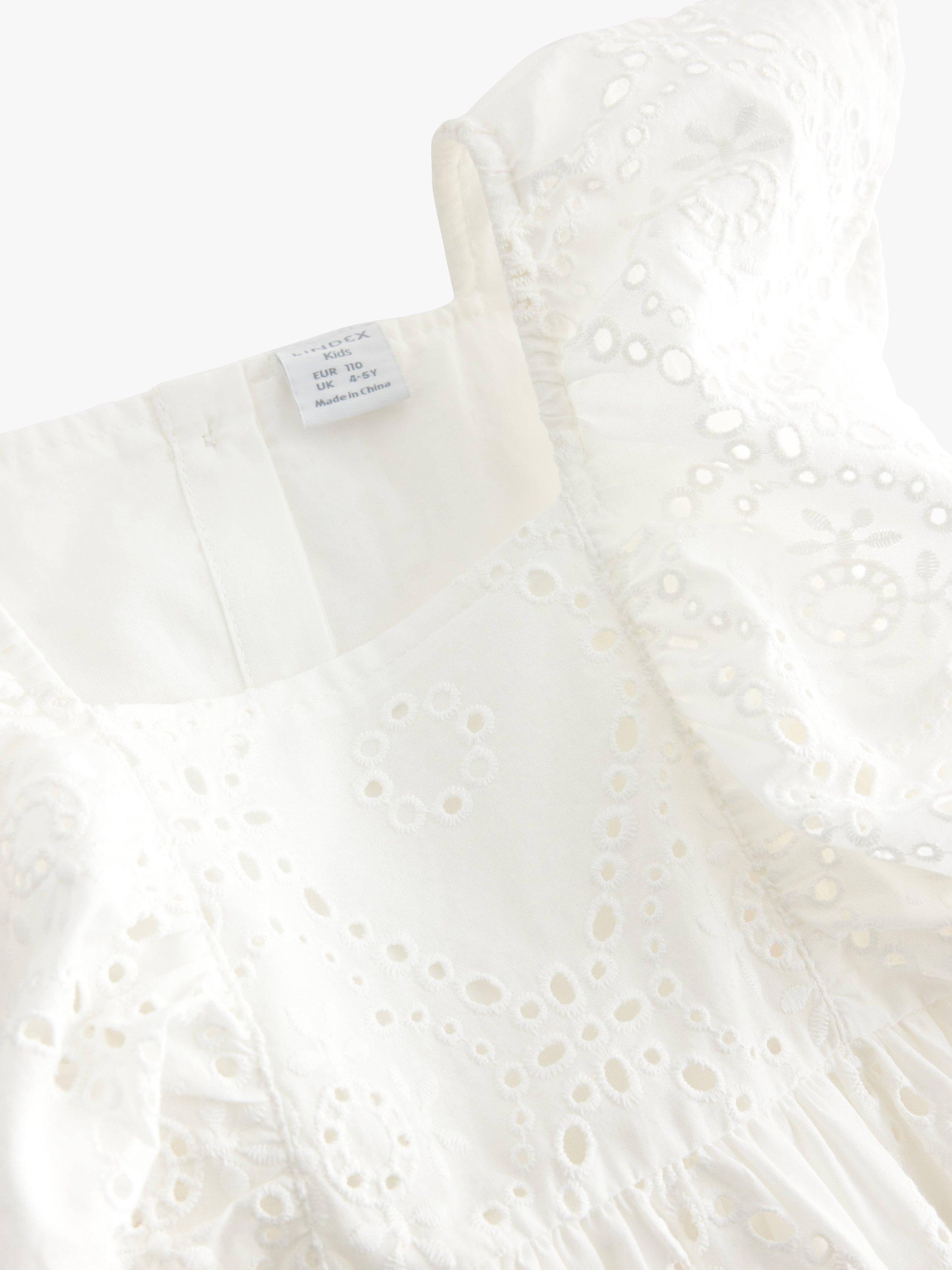 Product image 7 of 7, which shows Lindex Kids' Embroidery Anglais Frill Sleeve Dress, Off White, 18-24 months