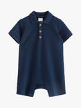 Lindex Baby Organic Cotton Collar Button Detail Romper, Dark Blue