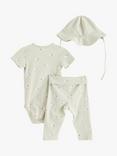 Lindex Baby Organic Cotton Blend Blend Bird Print Wrap Bodysuit, Trousers, & Hat Set, Light Green
