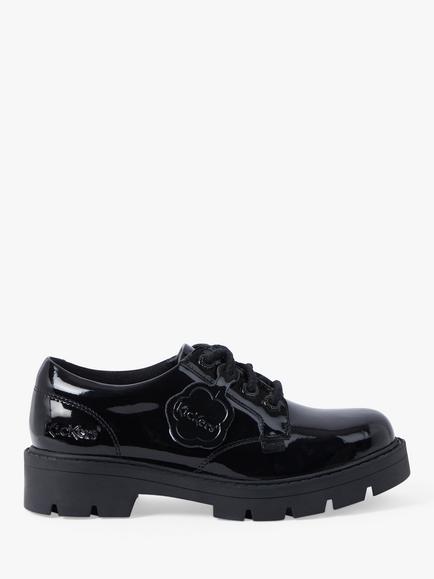 Kickers Kids' Kori Lace Up Leather Derby Shoes, Black, Black Patent