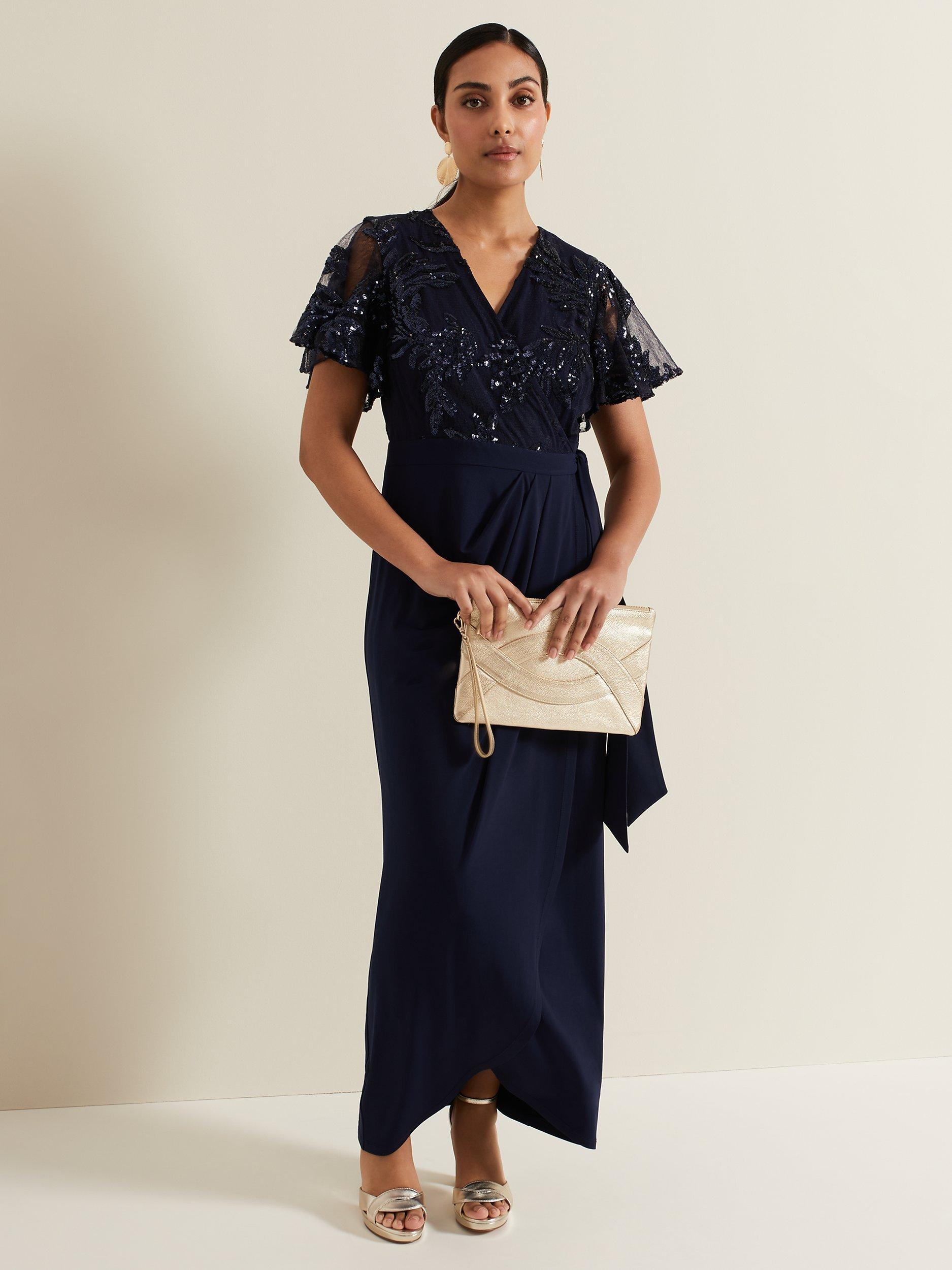 Product image 1 of 6, which shows Phase Eight Petite Minty Embellished Bodice Maxi Dress, Navy, 6