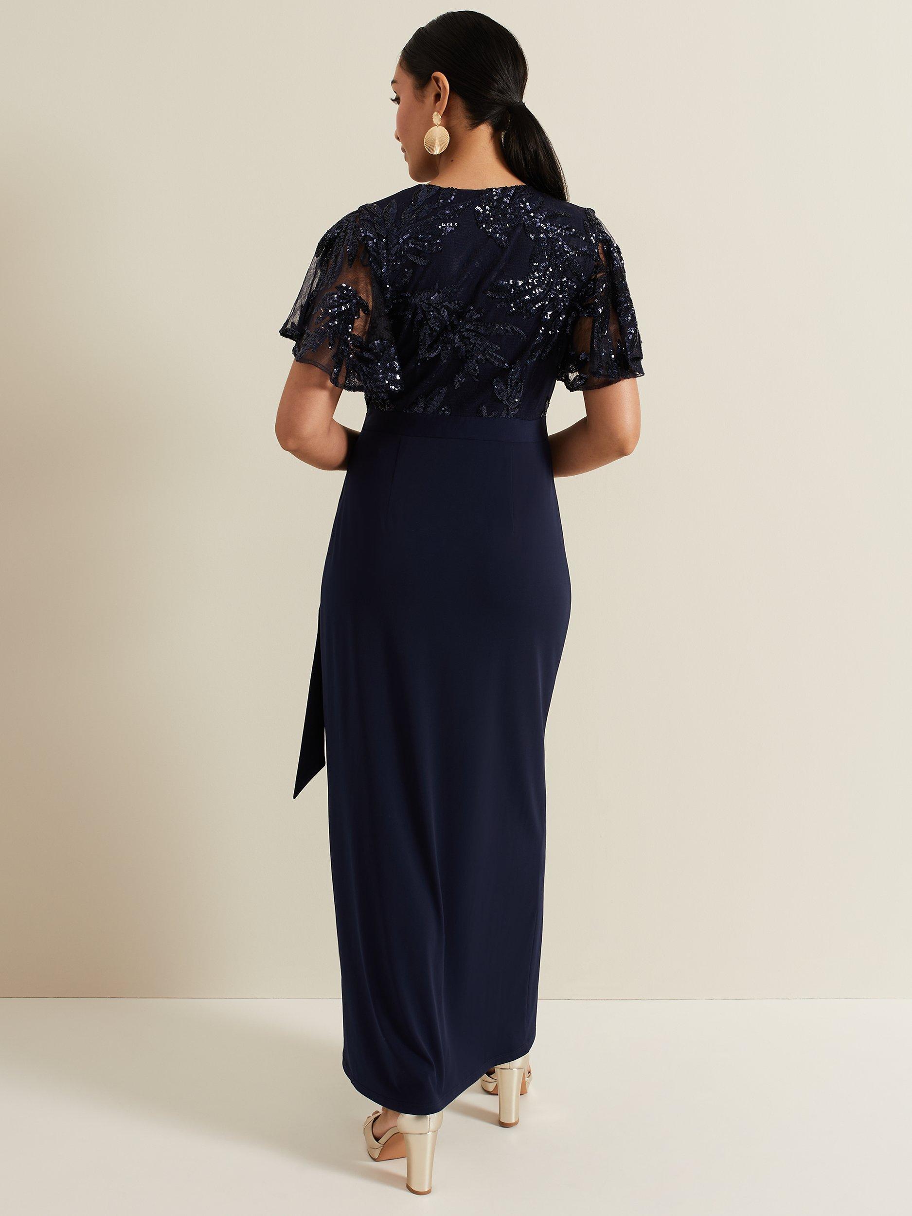 Product image 2 of 6, which shows Phase Eight Petite Minty Embellished Bodice Maxi Dress, Navy, 6