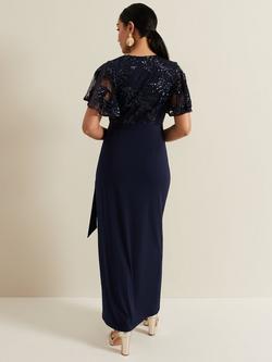 Phase Eight Petite Minty Embellished Bodice Maxi Dress, Navy - view 2, Navy