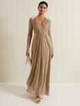 Phase Eight Masie Pleated Maxi Dress, Gold