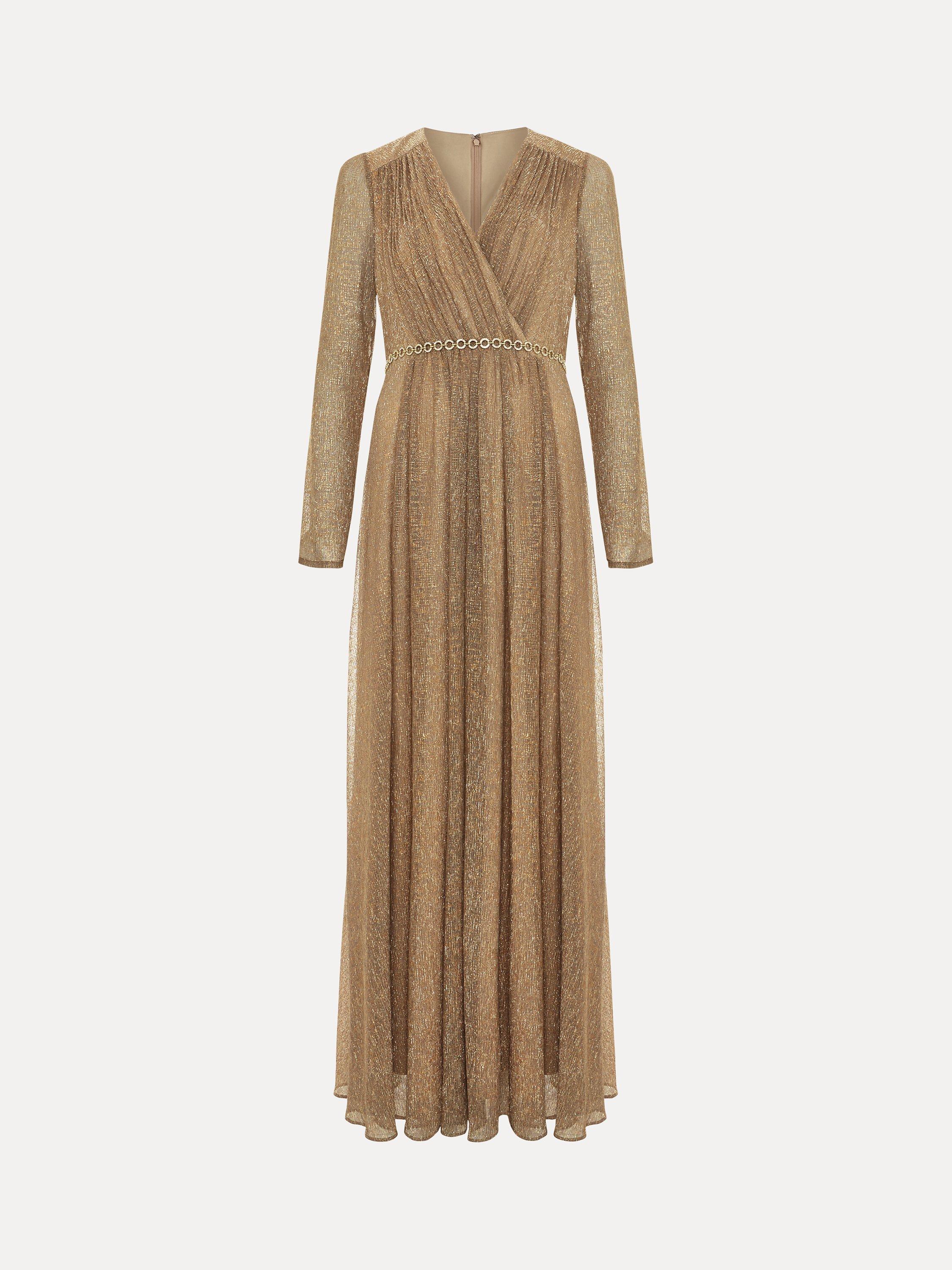 Product image 5 of 9, which shows Phase Eight Masie Pleated Maxi Dress, Gold, 6