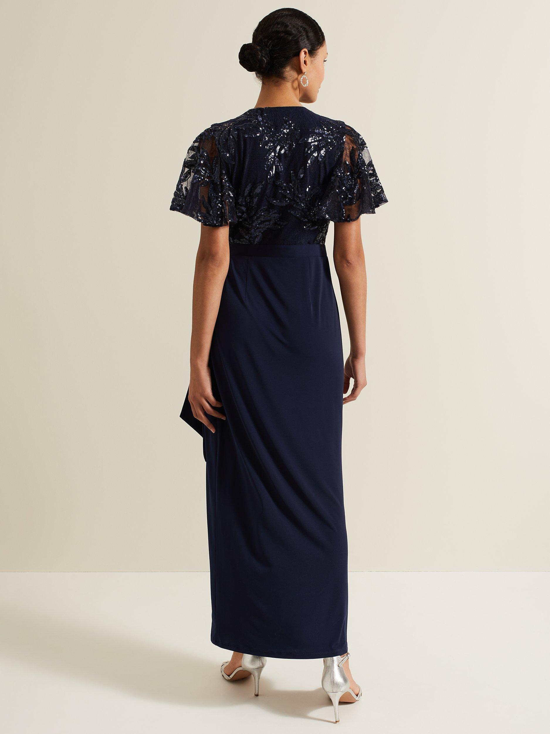 Product image 3 of 6, which shows Phase Eight Minty Embellished Bodice Maxi Dress, Navy, 10