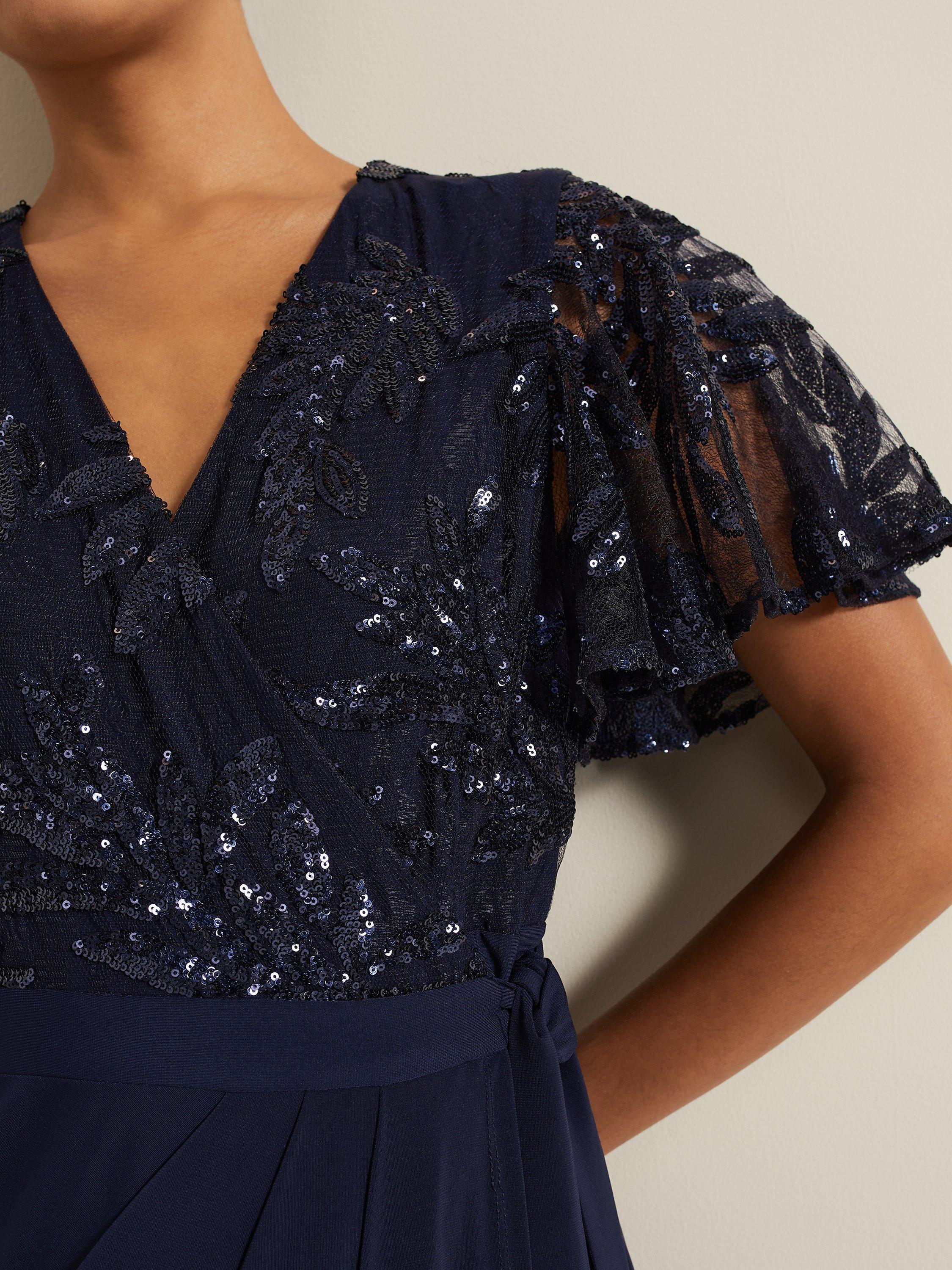 Product image 4 of 6, which shows Phase Eight Minty Embellished Bodice Maxi Dress, Navy, 10