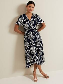 Phase Eight Julissa Floral Wrap Midi Dress, Black/White, Black/White