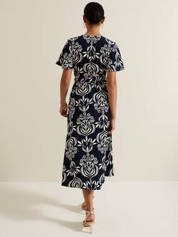 Phase Eight Julissa Floral Wrap Midi Dress, Black/White - view 2, Black/White