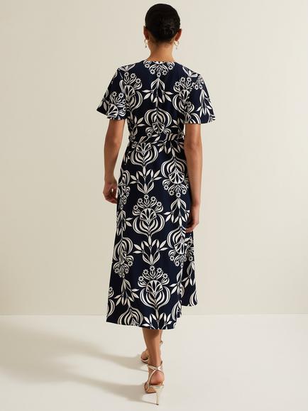Phase Eight Julissa Floral Wrap Midi Dress, Black/White - view 2, Black/White