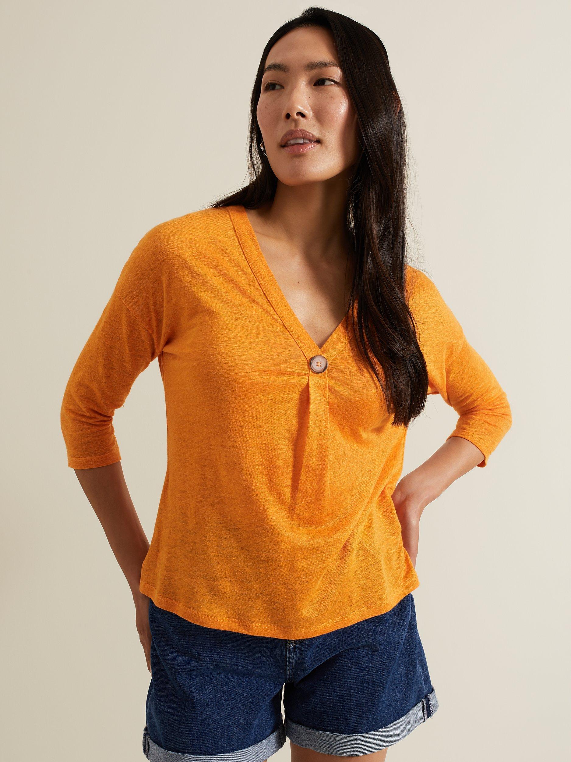 Phase Eight Leah 3/4 Sleeve Linen Top, Orange, 8