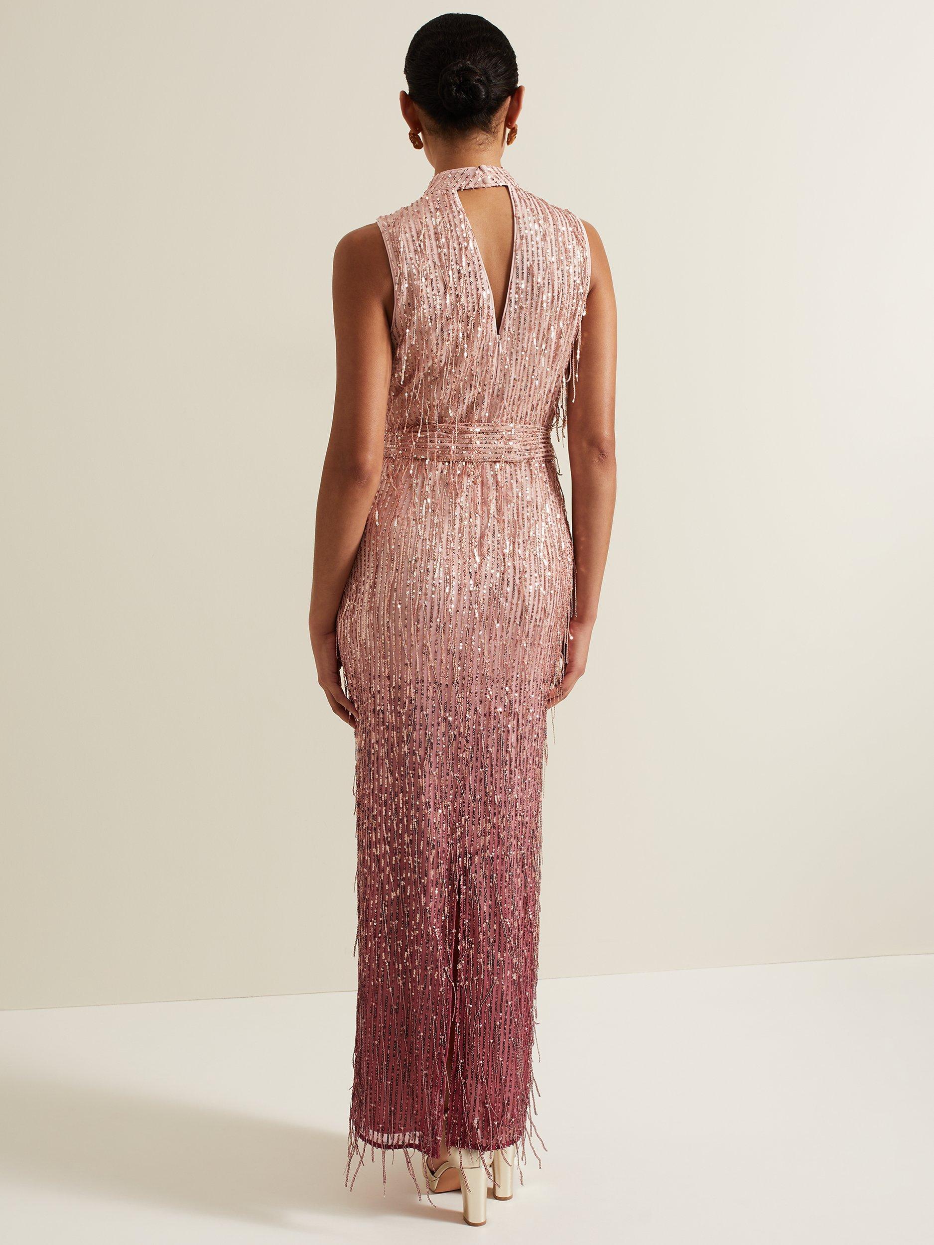 Product image 2 of 9, which shows Phase Eight Becka Sparkle Maxi Dress, Pink, 10