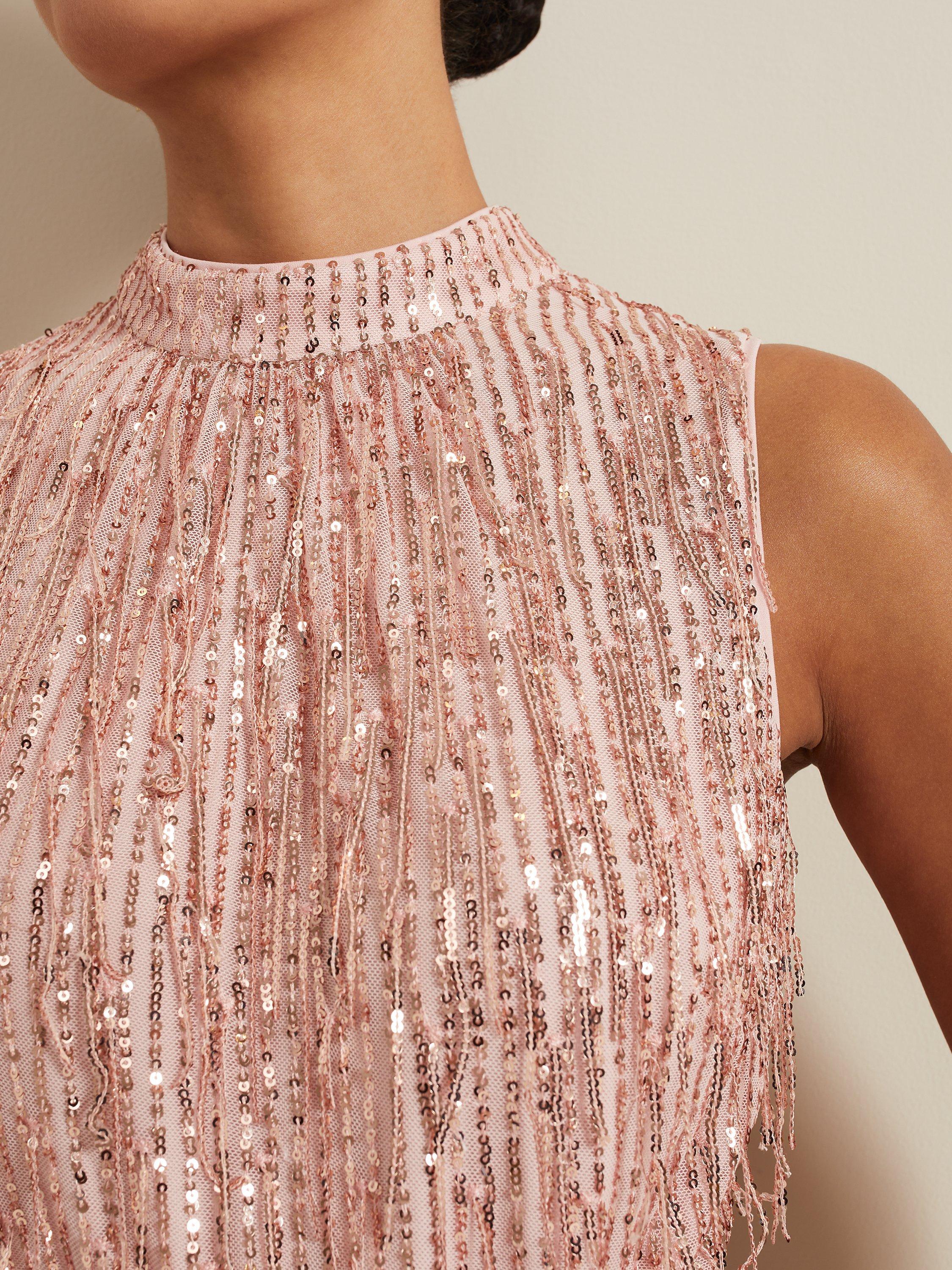 Product image 7 of 9, which shows Phase Eight Becka Sparkle Maxi Dress, Pink, 10