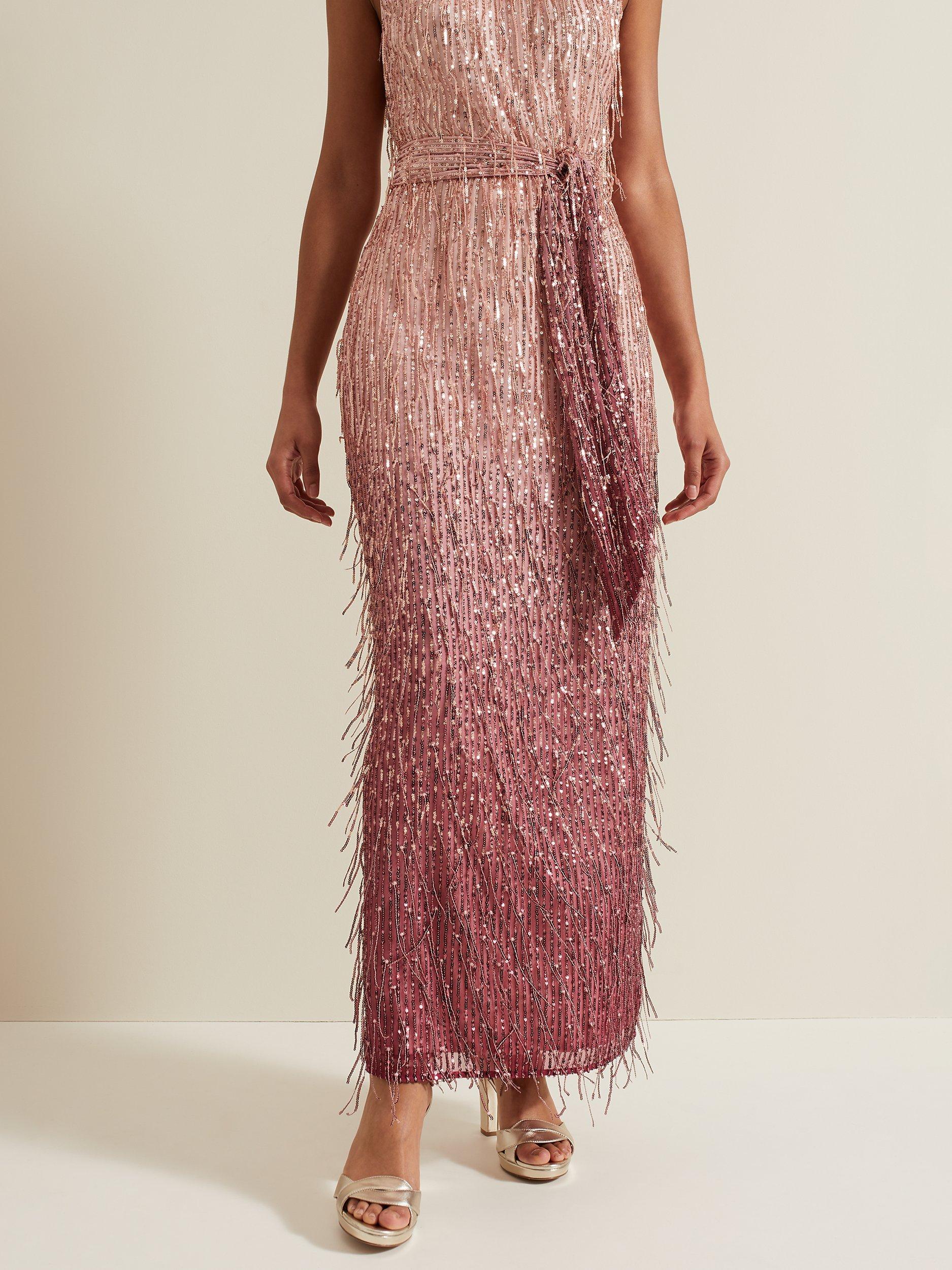 Product image 9 of 9, which shows Phase Eight Becka Sparkle Maxi Dress, Pink, 10