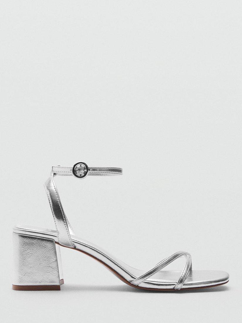 Mango Gaby Block Heel Sandals, Silver