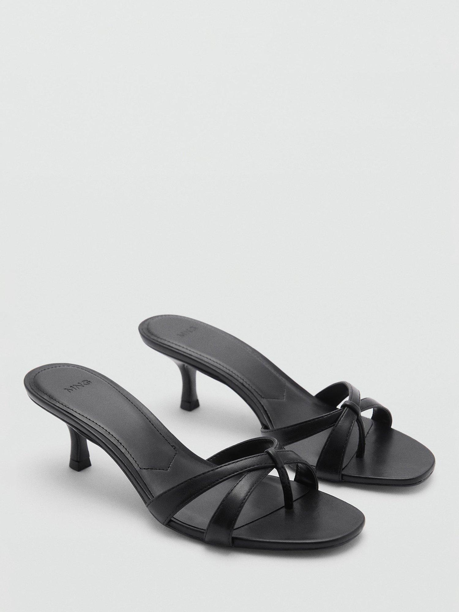 Mango Plane Kitten Heel Sandals, Black, 2