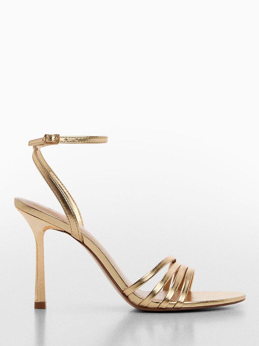 Mango Vito Metallic Heeled Strappy Sandals, Gold