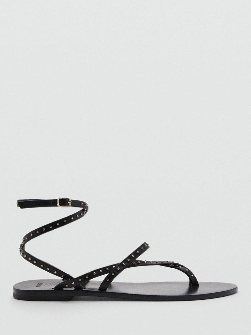 Mango Tarifa Leather Studded Strappy Sandals, Black