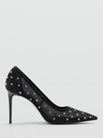 Mango Loursi Glitter Mesh Heeled Court Shoes, Black