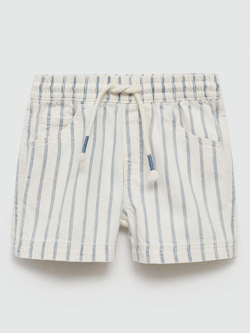 Mango Kids' Aron Stripe Drawstring Bermuda Shorts, Blue/White