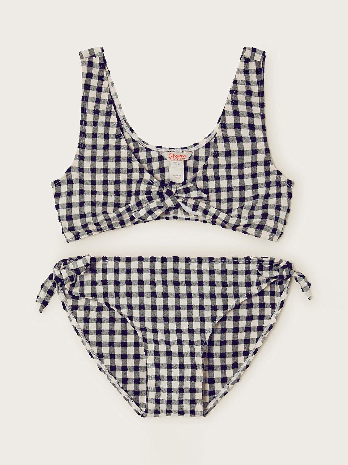 Monsoon Kids' Storm Gingham Tie Detail Bikini, Black
