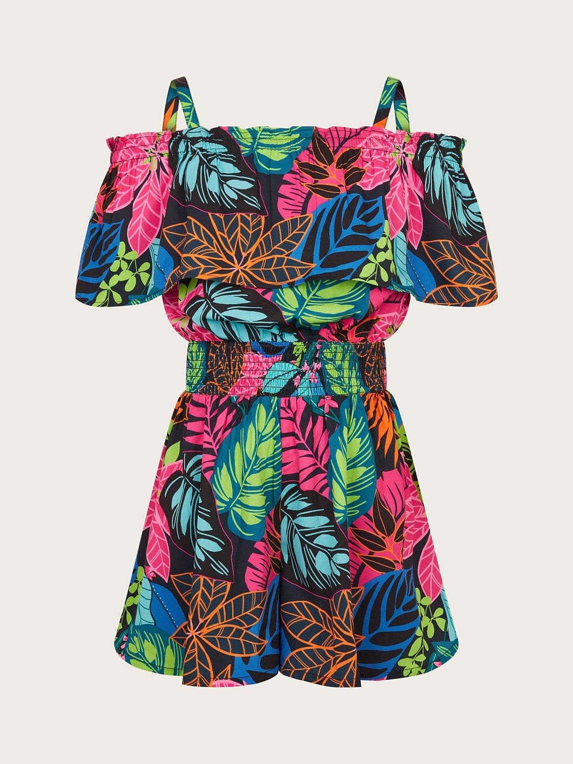 Monsoon Kids' Storm Palm Leaves Print Playsuit, Multi