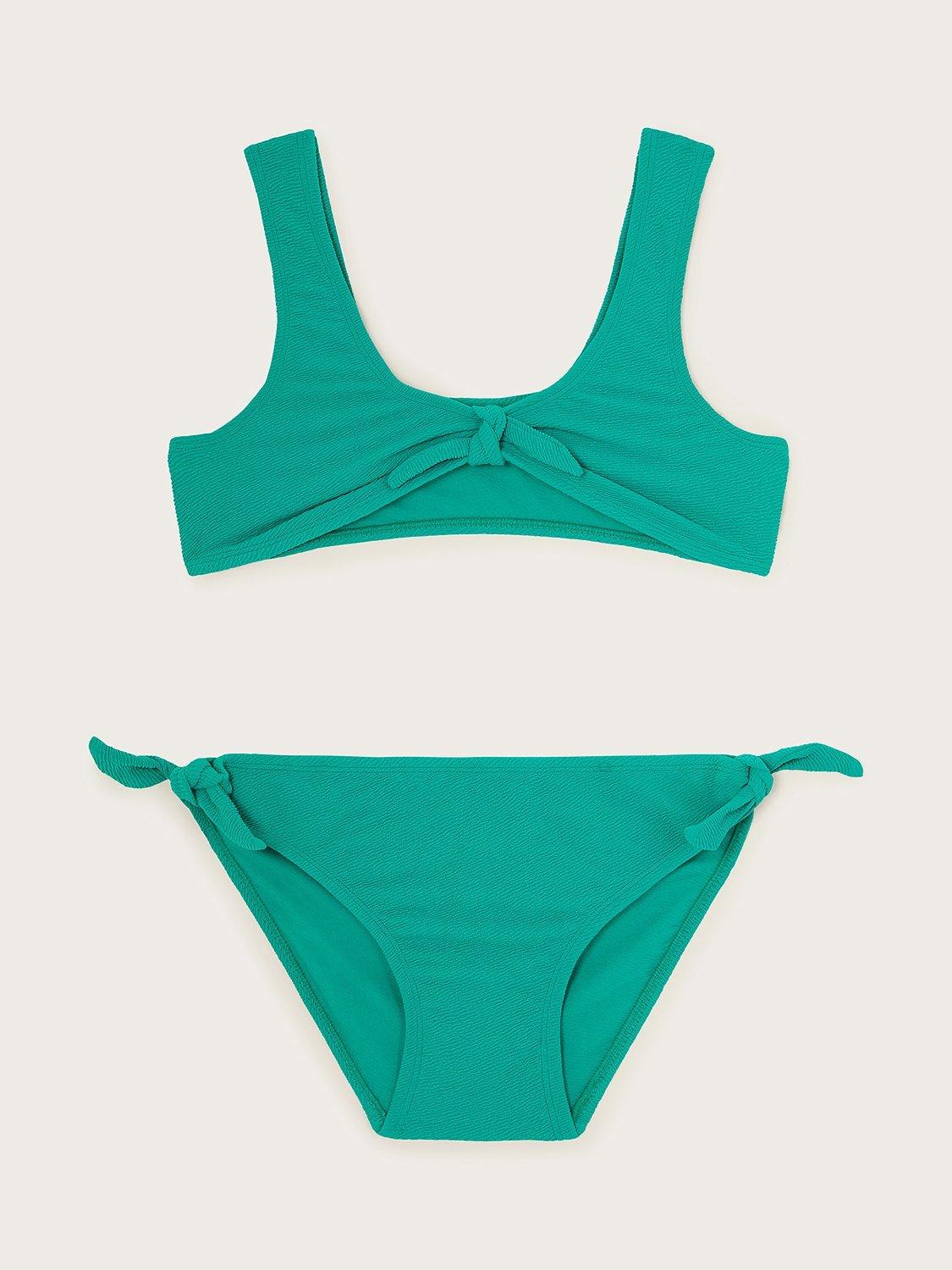 Monsoon Kids' Storm Textured Bow Detail Bikini, Green