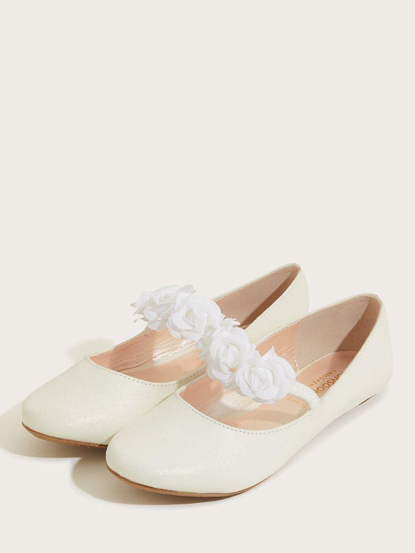 Product image 2 of 3, which shows Monsoon Kids' Ballerina Shoes, Ivory, 7 Jnr