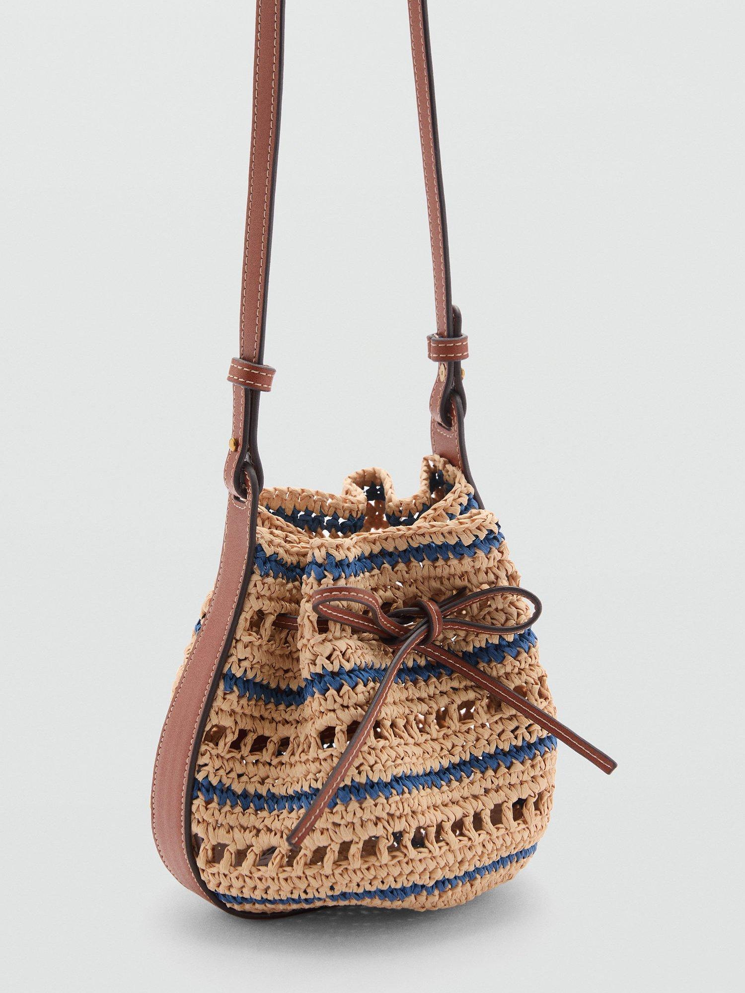 Mango Stripe Drawstring Bag, Navy/Brown