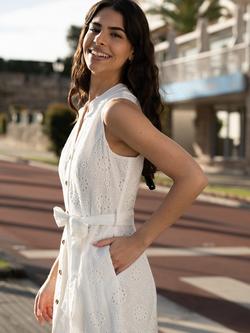 Yumi Flower Broderie Anglaise Midi Cotton Dress, White - view 2, White