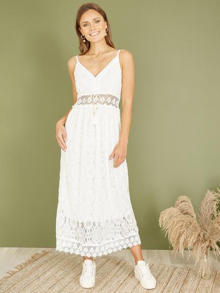 Yumi Lace Maxi Dress, White, White