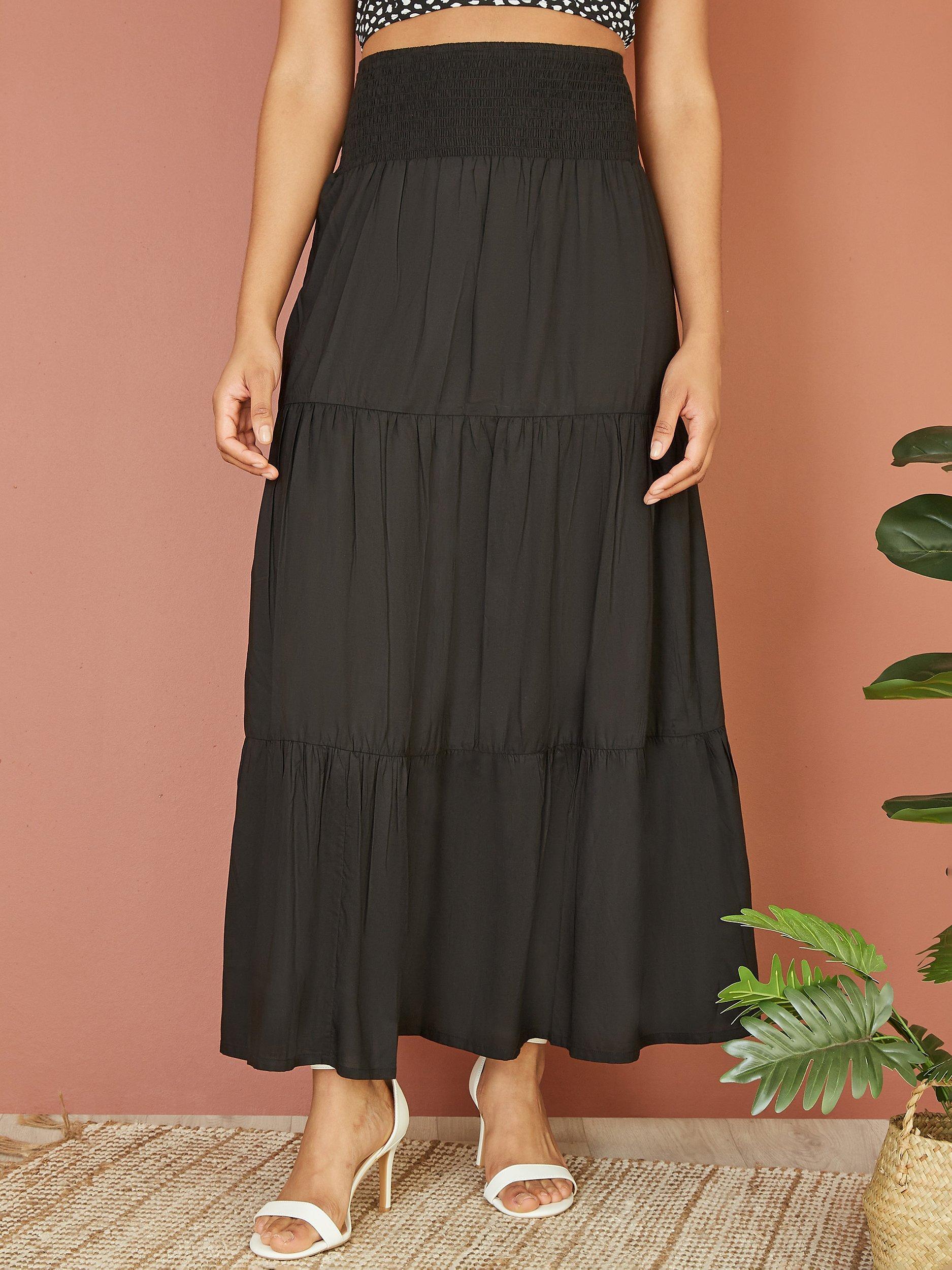 Yumi Tiered Midi Skirt Black