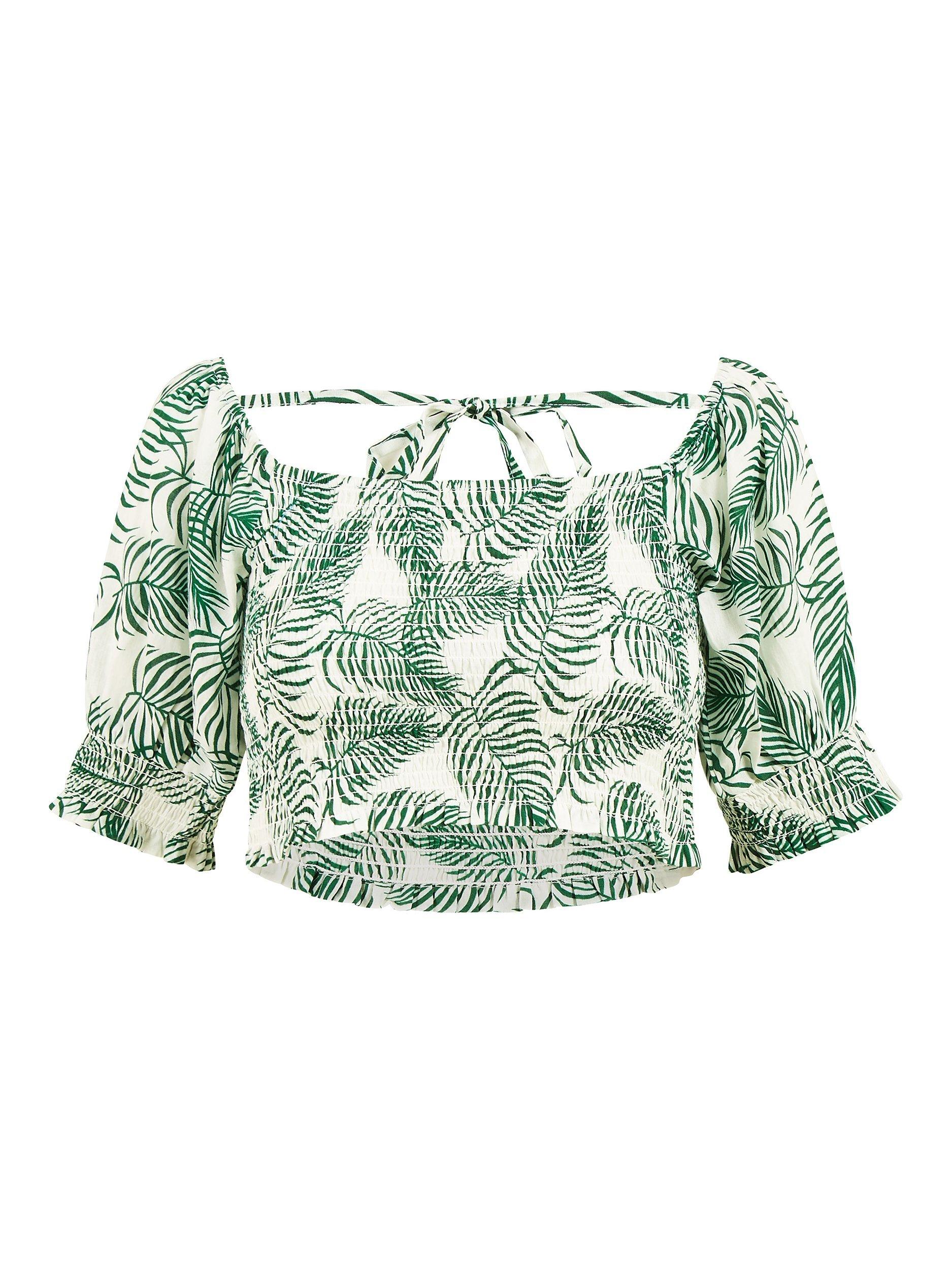 Product image 4 of 4, which shows Yumi Organic Cotton Leaf Print Crop Top, Green, 8