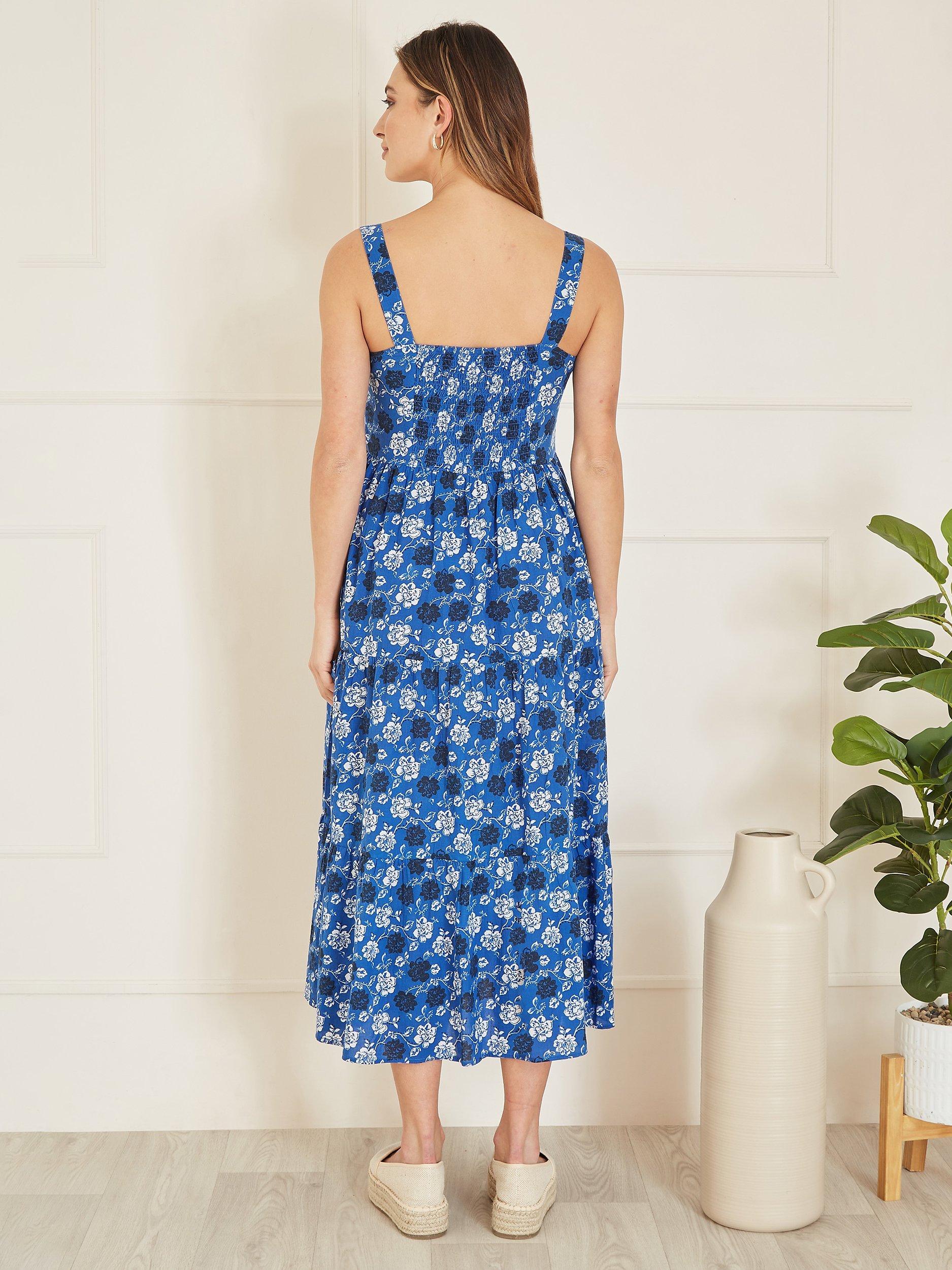 Product image 3 of 4, which shows Yumi Organic Cotton Floral Print Midi Sundress, Blue/Multi, 8