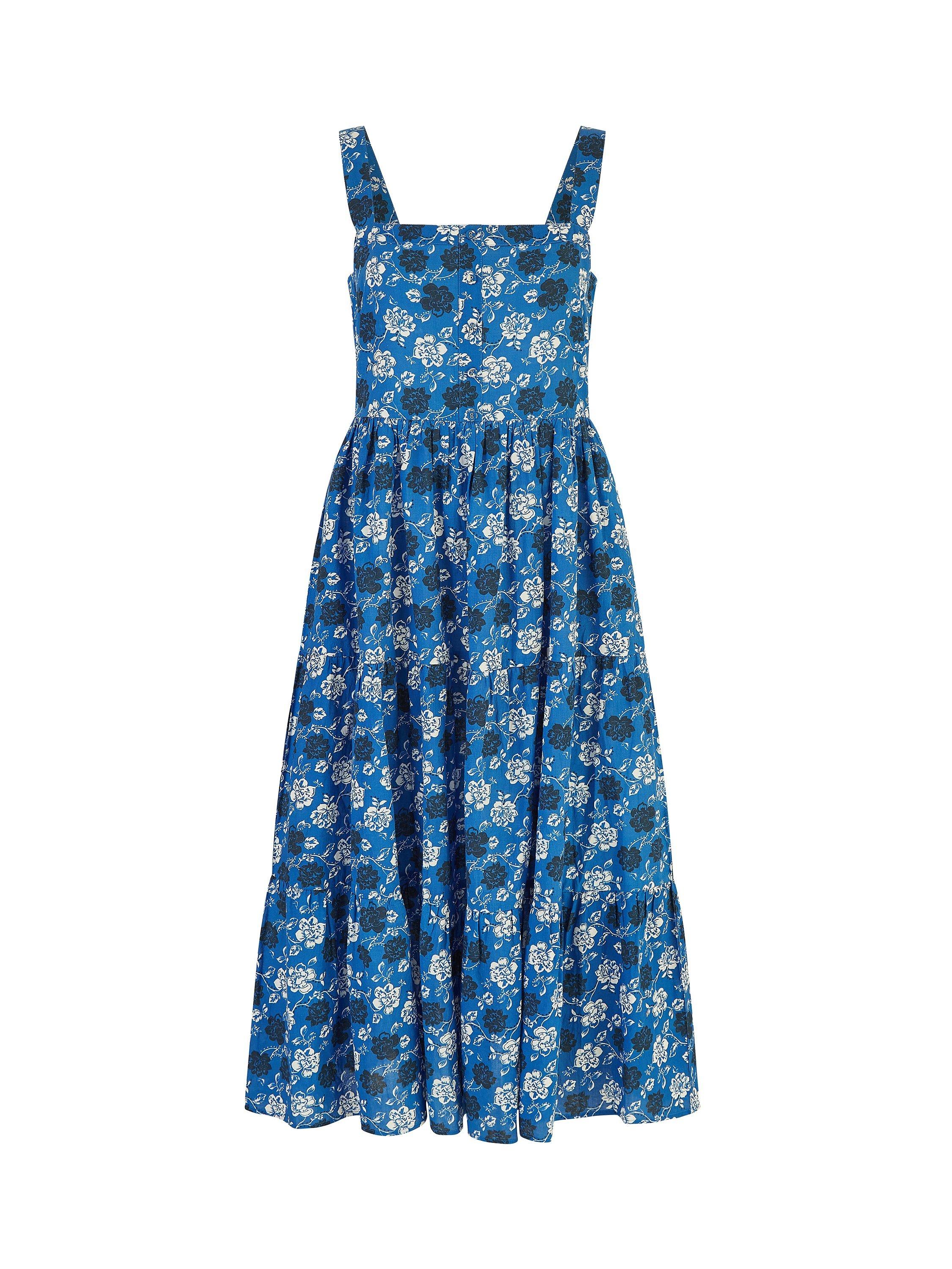 Product image 4 of 4, which shows Yumi Organic Cotton Floral Print Midi Sundress, Blue/Multi, 8