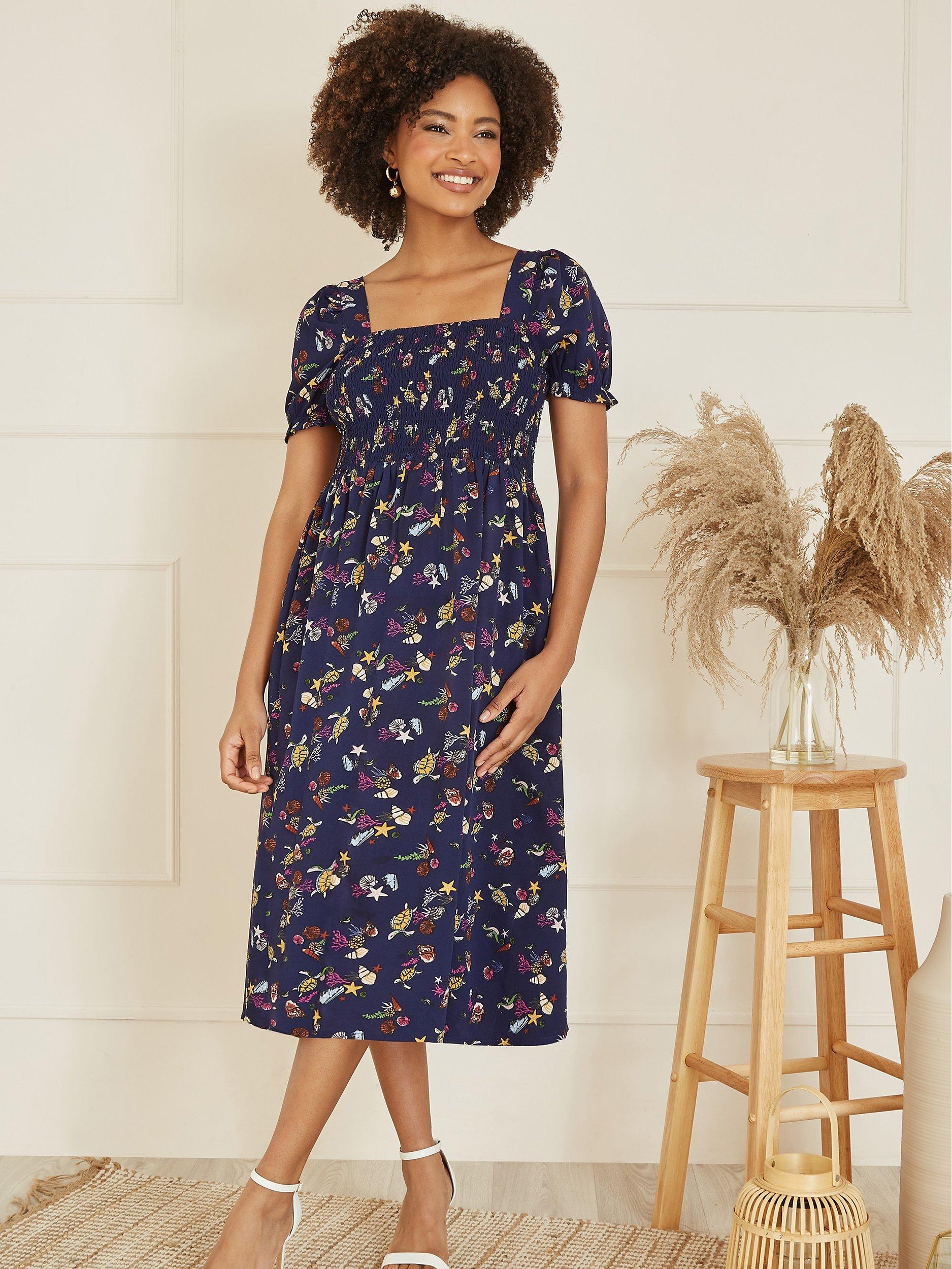 Product image 2 of 6, which shows Yumi Sealife Midi Dress, Navy/Multi, 8