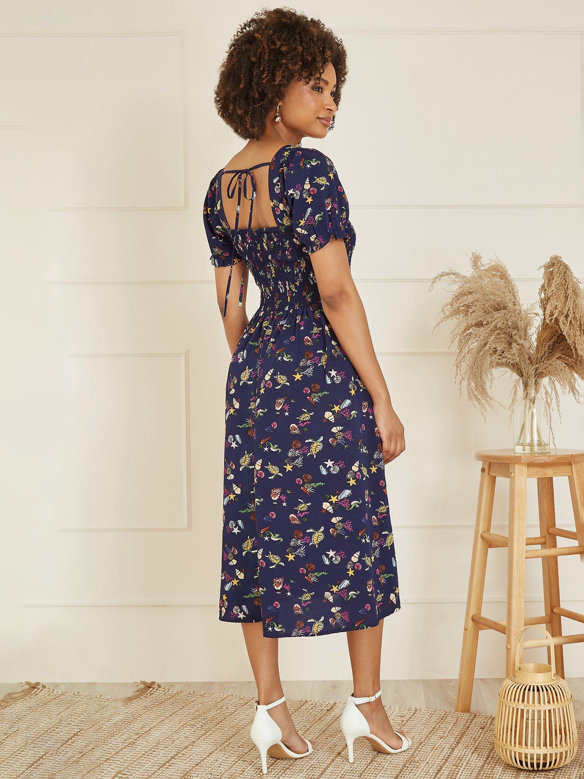 Product image 4 of 6, which shows Yumi Sealife Midi Dress, Navy/Multi, 8