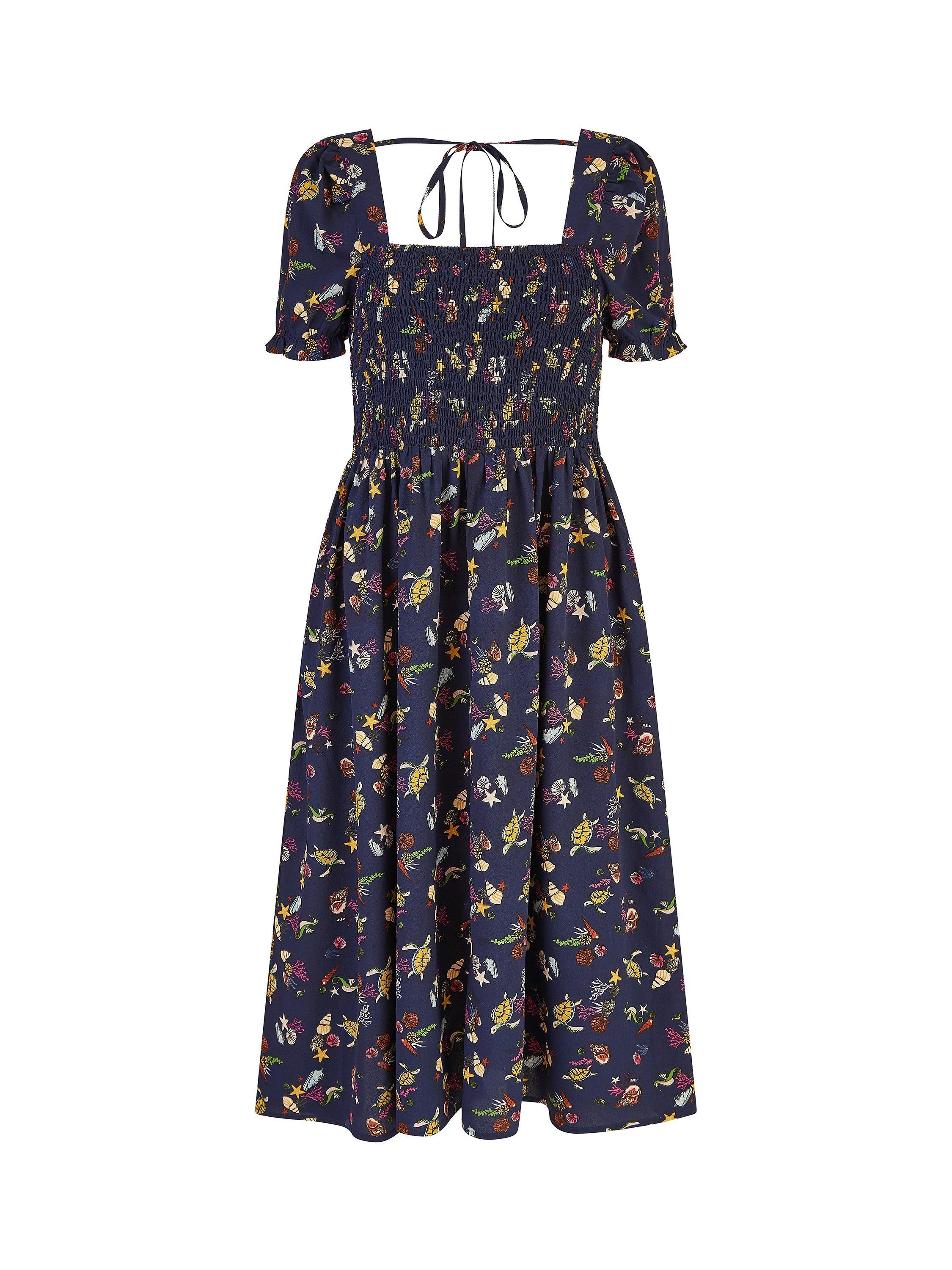 Product image 6 of 6, which shows Yumi Sealife Midi Dress, Navy/Multi, 8