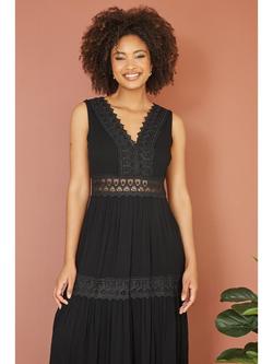Yumi Lace Trim Cotton Maxi Sundress - view 2, Black