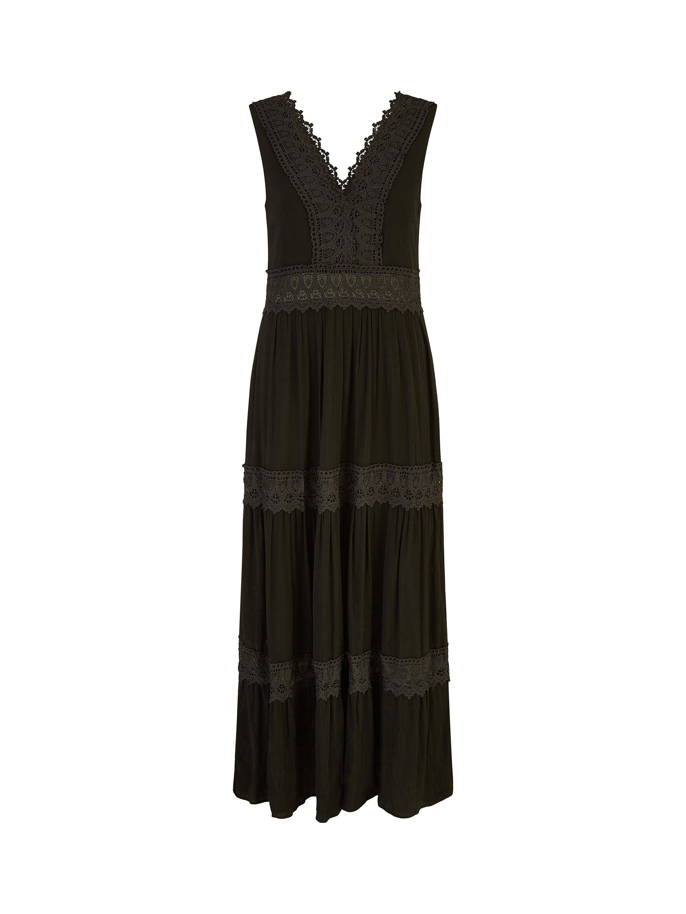 Product image 5 of 5, which shows Yumi Lace Trim Cotton Maxi Sundress, Black, S