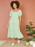 Yumi Gingham Smock Midi Dress, Green, Green