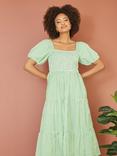 Yumi Gingham Smock Midi Dress, Green, Green