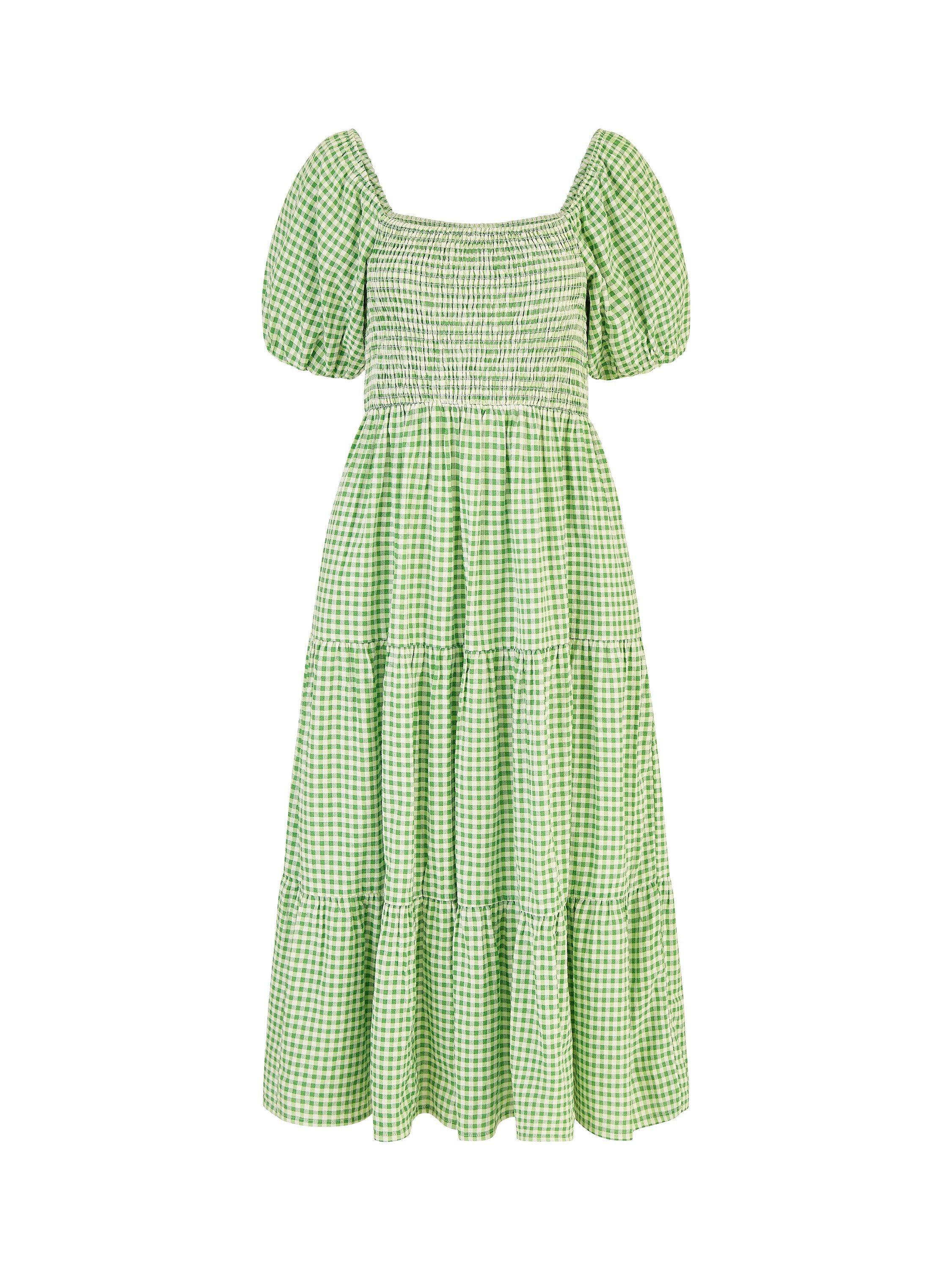 Product image 5 of 5, which shows Yumi Gingham Smock Midi Dress, Green, 8