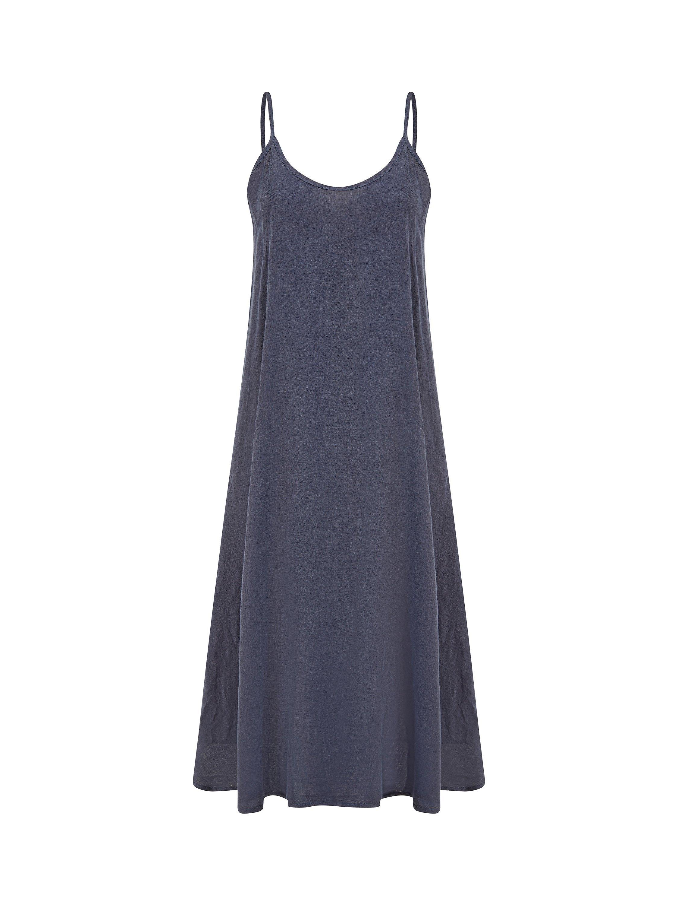 Yumi Relaxed Midi Linen Dress, Navy, S