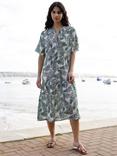 Yumi Organic Cotton Leaf Print Tiered Tunic Midi Dress, Green